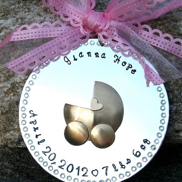Personalized Baby's First Christmas Ornament - Hard Anondized Aluminum - LARGE 3 inch disc