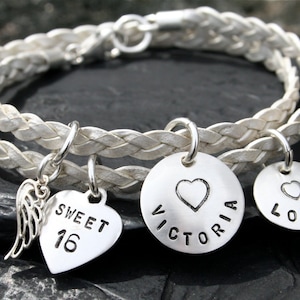 Sweet Sixteen - Angel Wing and Heart Sterling Silver Double Wrap Name/Word Bracelet