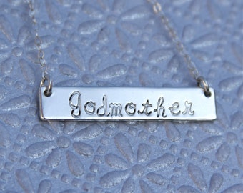 Godmother Bar Necklace/Godmother Gift/Trendy/Chick/18g Thick/Back Engraveble