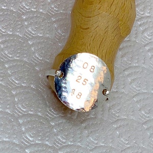 Hammered personalized Date Ring image 7