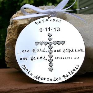 Baptism - Hand Stamped Hard Anondized Aluminum Ornament - Baptism Gift/Keepsake - Round LARGE -