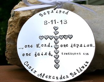 Baptism - Hand Stamped Hard Anondized Aluminum Ornament - Baptism Gift/Keepsake - Round LARGE -