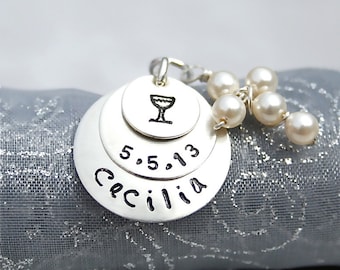 First Communion Necklace - Communion Jewelry - with pearl or crystal cross in Sterling Silver