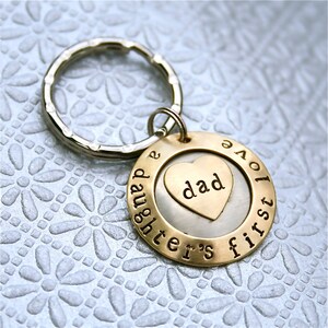 A daughter&#39;s first love - Father&#39;s Day - Dad - hand forged and hand stamped keychain/keyring
