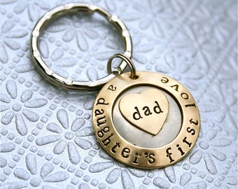 A daughter's first love - Father's Day - Dad - hand forged and hand stamped keychain/keyring