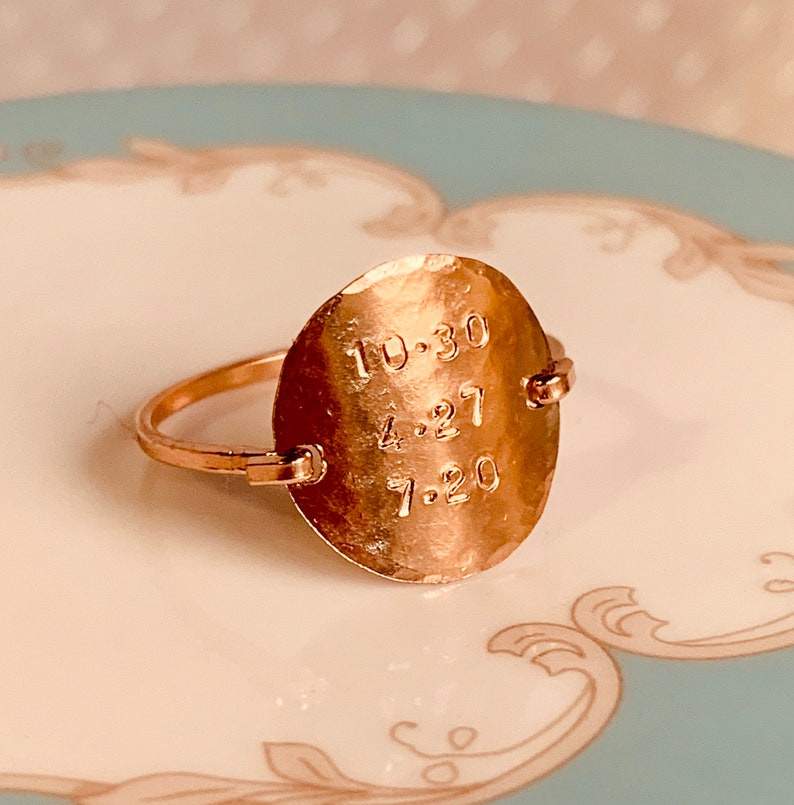 Hammered personalized Date Ring image 2