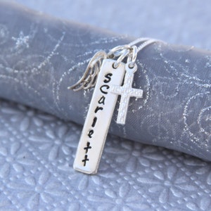 Communion/First Holy Communion/1st Communion/Angel Wing/Cross 18g Sterling Silver Necklace with Back Engraving