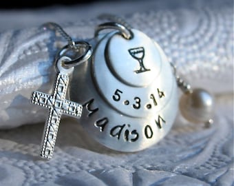 First Communion Necklace - Communion Jewelry - with Sterling Silver Cross and Pearl