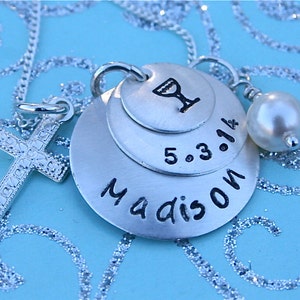 First Communion Necklace Communion Jewelry with Sterling Silver Cross and Pearl image 3