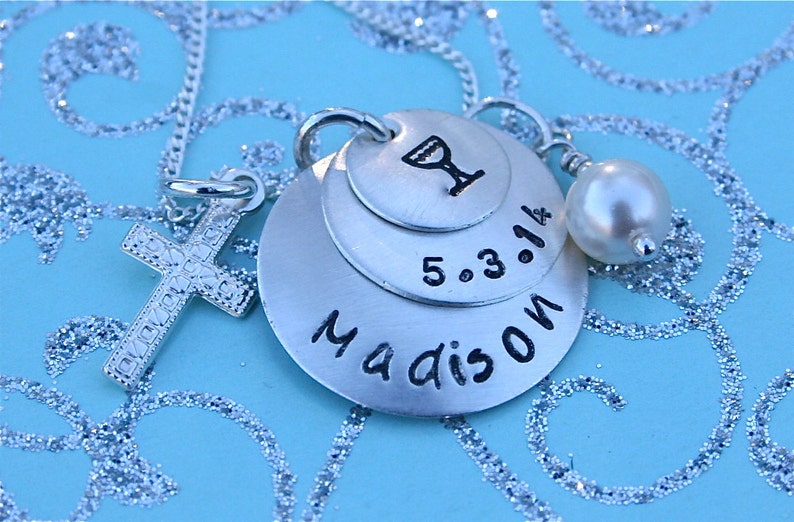 First Communion Necklace Communion Jewelry with Sterling Silver Cross and Pearl image 3