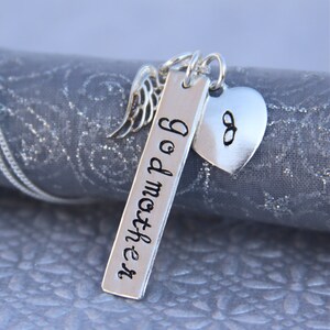 Godmother Necklace in solid sterling silver with Angel Wing and Heart