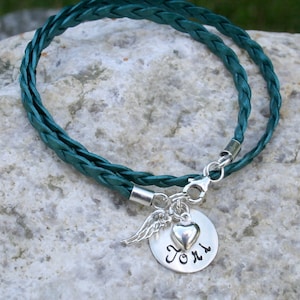 Angel Wing and Heart Sterling Silver Double Wrap Name/Word Bracelet