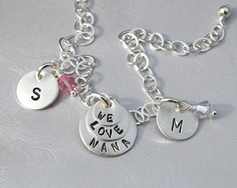 Nana/Grandma/Mom - We Love Nana (Grandma/Mom) Sterling Silver Handmade Charm Bracelet