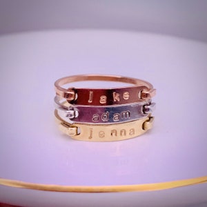 Stacking name/date ring in 14k gold filled, 14k rose gold filled and sterling silver