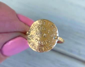 Hammered personalized Date Ring