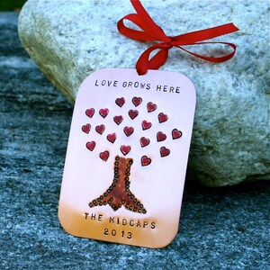 Hand Stamped Copper - LOVE GROWS HERE - Family Ornament