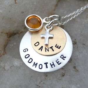 Godmother/Godchild Necklace with Birthstone and Cross