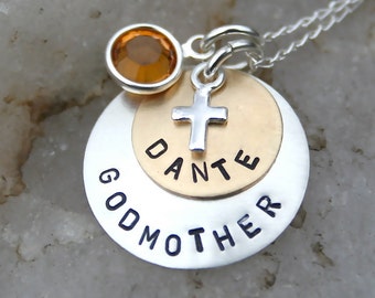 Godmother/Godchild Necklace with Birthstone and Cross