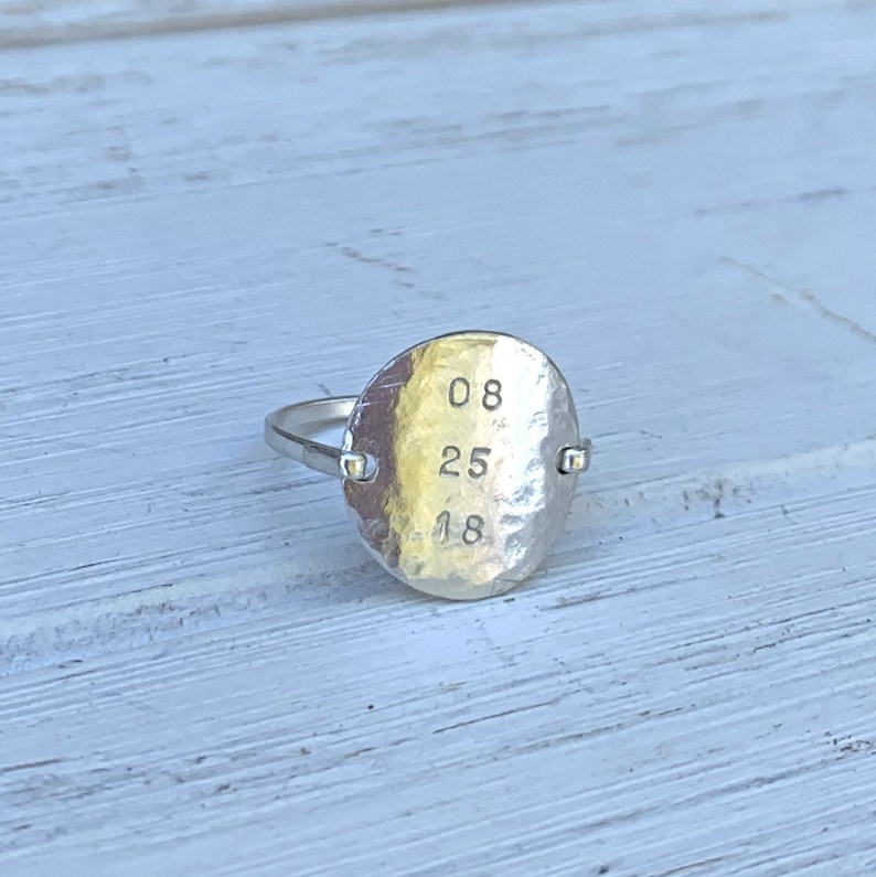 Hammered personalized Date Ring image 3