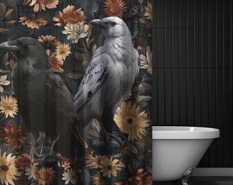 Floral Raven Duschvorhang, Moody Whimsigoth Decor