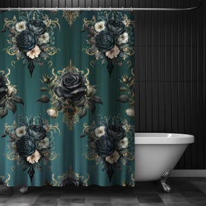 Dark Cottagecore Shower Curtain, Gothic Floral Print Bathroom Decor, Dark Botanical Shower Curtain, Victorian Home Decor, Aesthetic Gifts