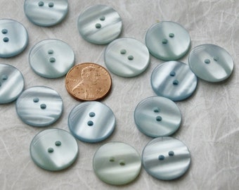 15 Blue Buttons  3/4", Light Blue, Pearled, 2 Hole Shiny Buttons (SB 277)