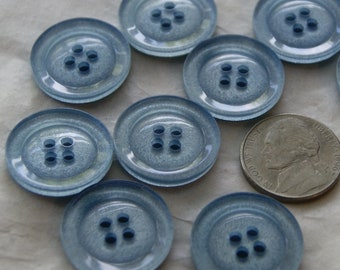 9 Blue Buttons 7/8 "  Clear with Center Shimmer, Matching buttons, 4 hole Sewing buttons  (AM 72)