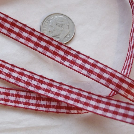 Red Gingham Ribbon 3/8 Inch Trim 5 Yards Mixed Media Bows