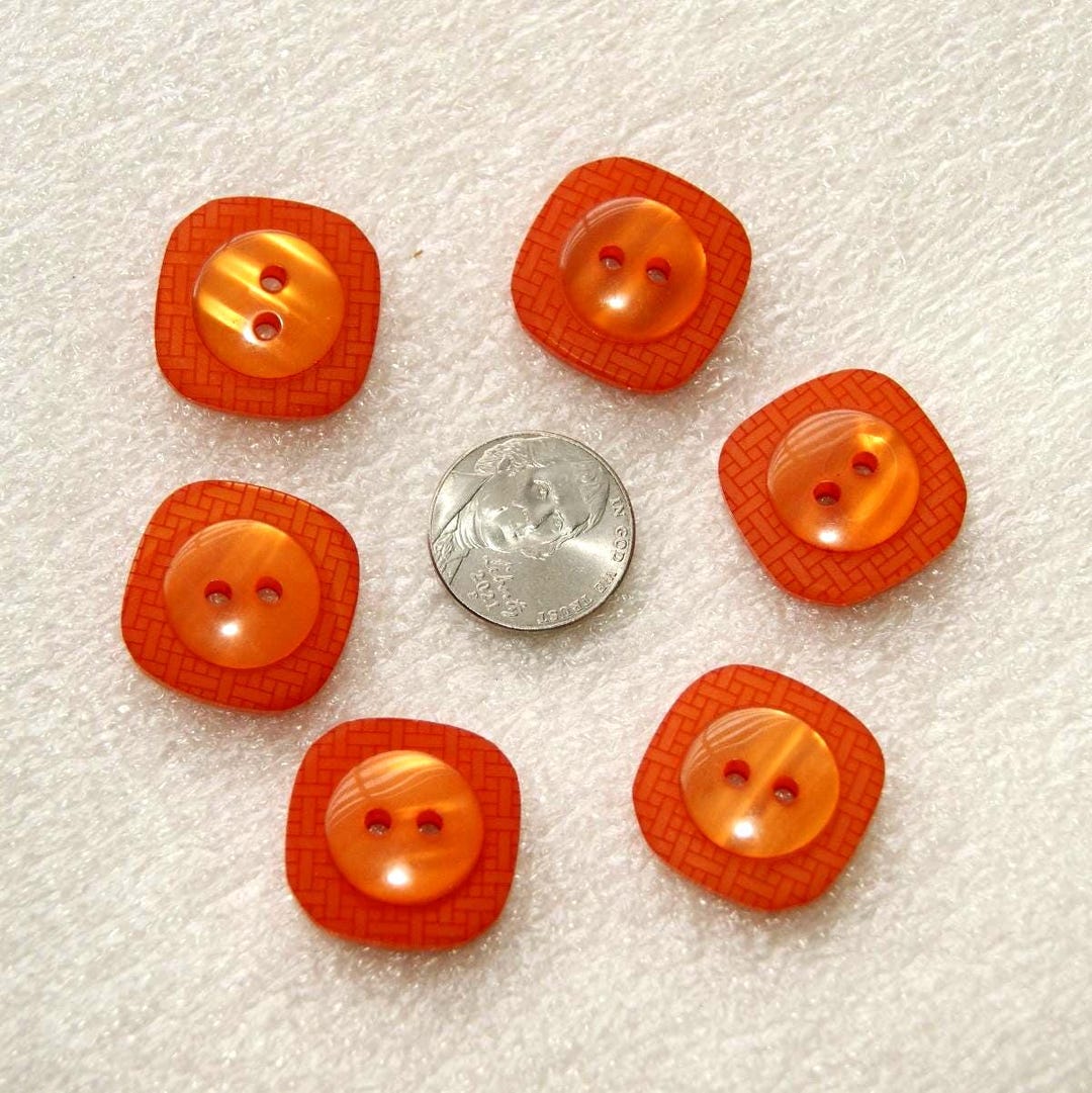 6 Orange Buttons, Round Raised Center, Square Matching Buttons, Sewing ...