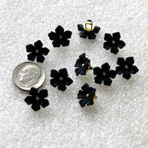 10 Black Flower Button Shank Back Buttons, 5 petal 1/2" Matching buttons, Sewing, Craft (SB 733)