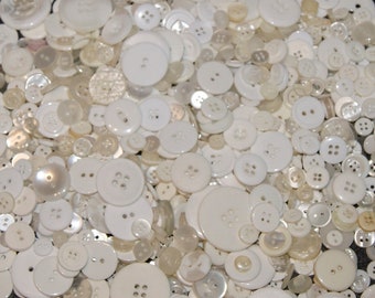 50 Buttons, Shades of  White and Pearl White Button Mix , Assorted Sizes, Sewing, Crafting, Jewelry (1284)