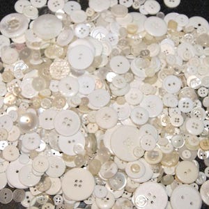 50 Buttons, Shades of  White and Pearl White Button Mix , Assorted Sizes, Sewing, Crafting, Jewelry (1284)