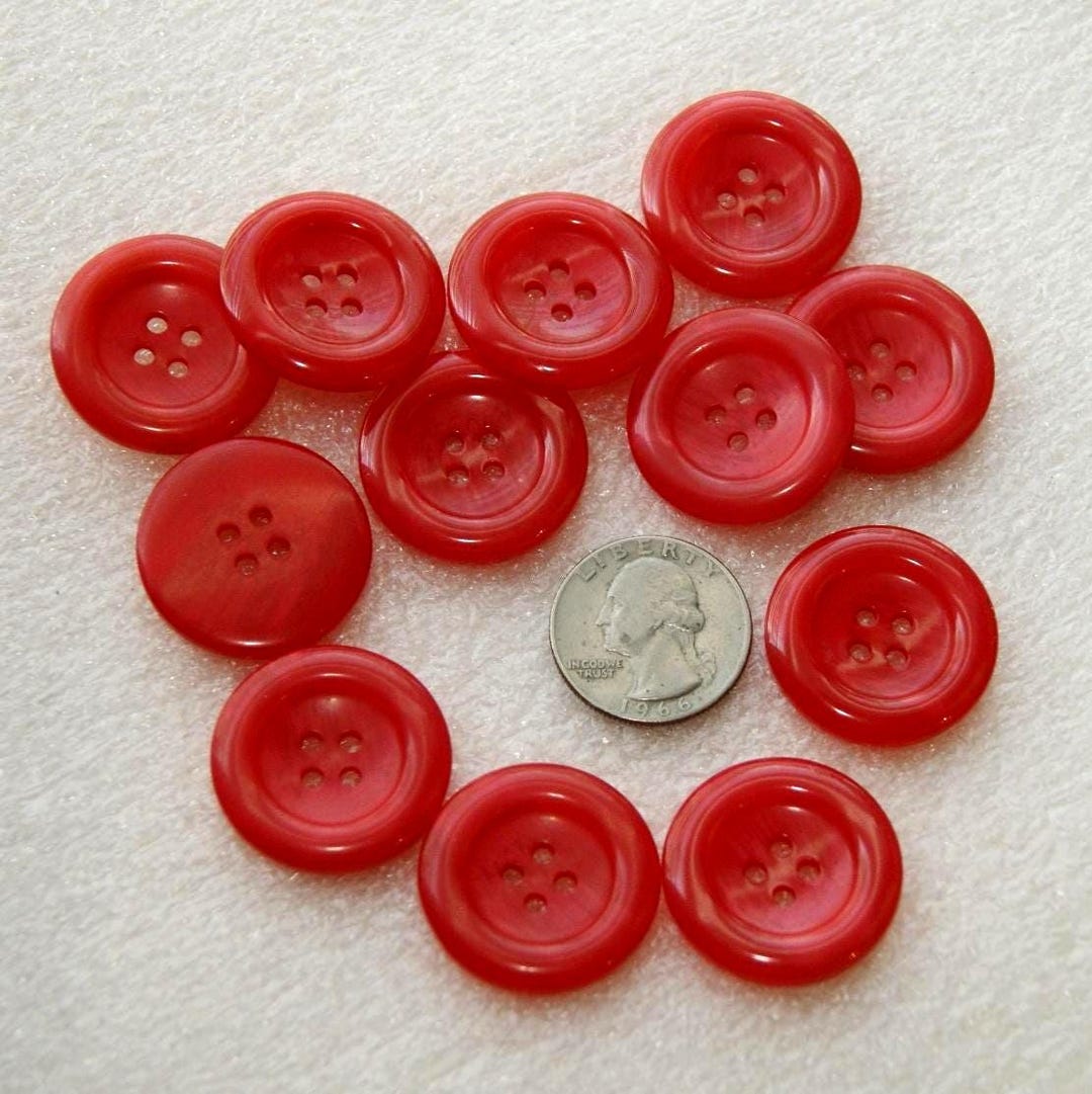 12 Bright Red Buttons, Red Orange, Jacket Hat Buttons1"-1 1/8" , 4 Hole ...