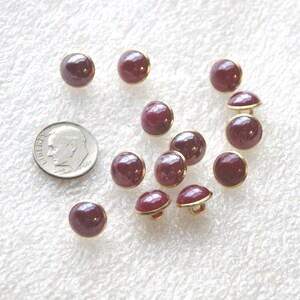 10 Raspberry Red Shank Back Buttons, Gold rim/back, Half Ball, Bubble, Pop Buttons,  Sewing, Crafting (SB 782)