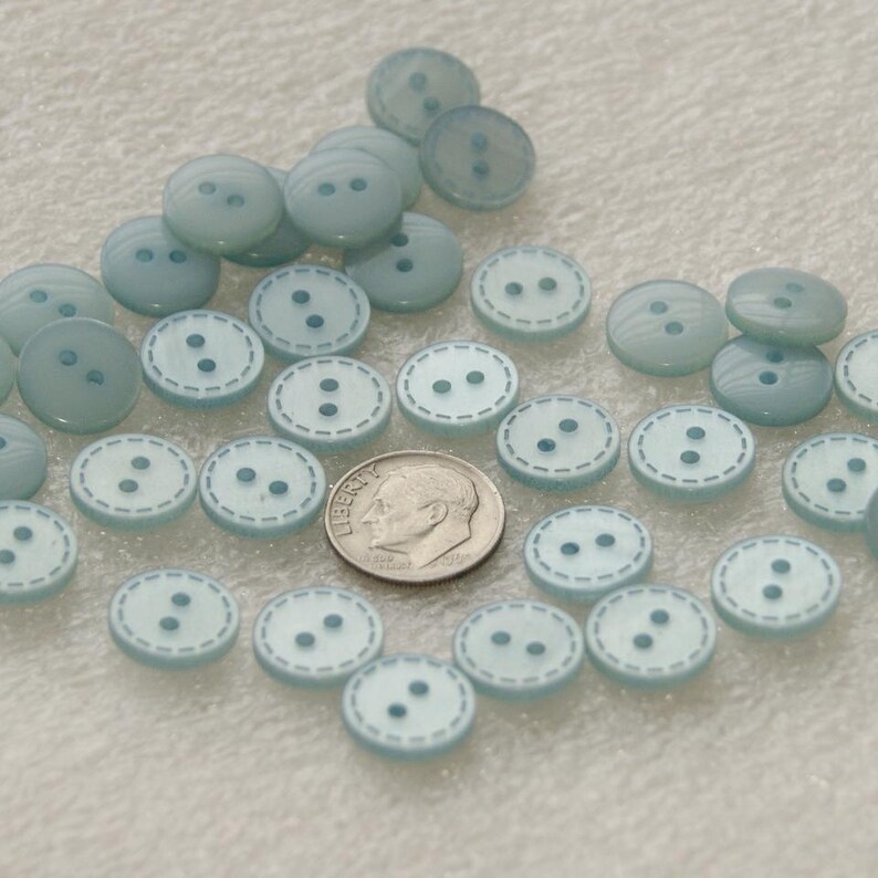 35 Blue Buttons, 1/2" Buttons, Stitch Pattern Around Rim, Matching ...