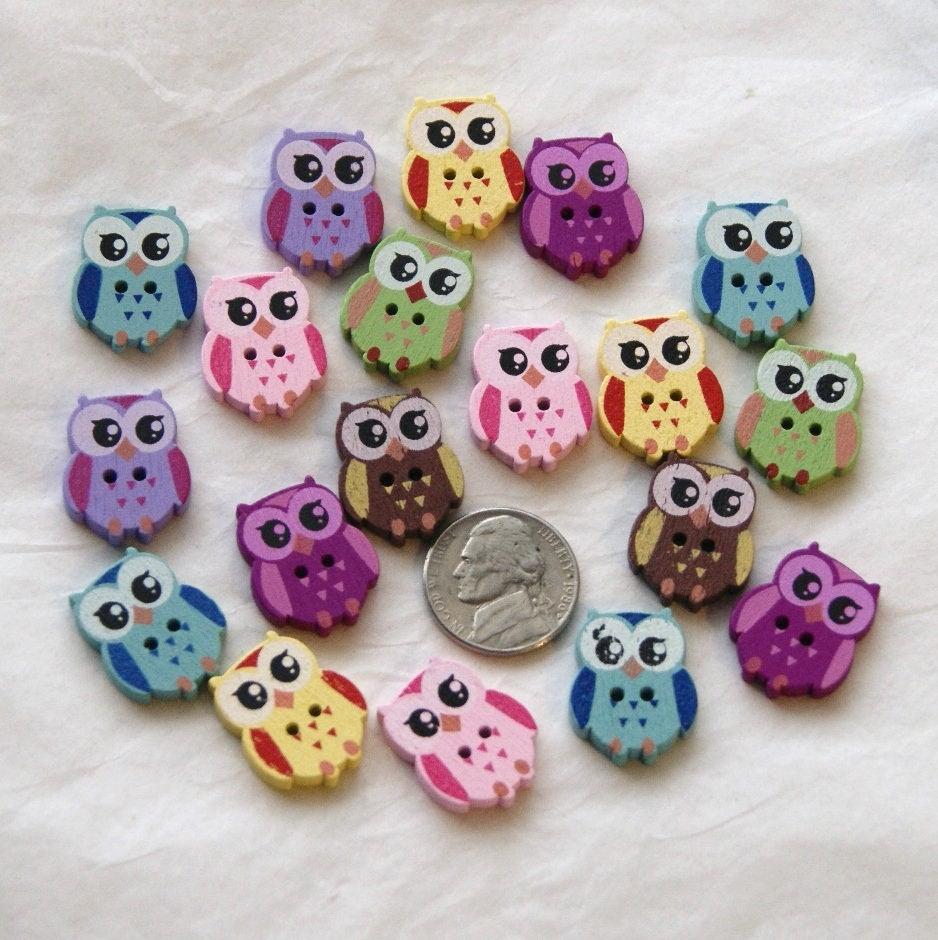 10, 20 Owl Wood Buttons, 7/8",  2 hole  (WD 2)
