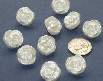 8 White Rose Buttons Shank Back Buttons, Pearl White Rose Buds, Sewing, Craft (AS 47)