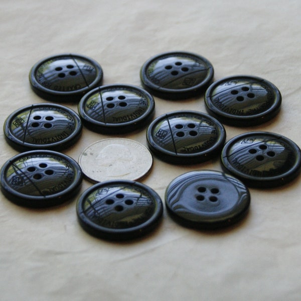 10 Black Buttons 1"  Buttons, Shiny Black, Matching Buttons, Crafting, Sewing, Jewelry Create  (OO 2)