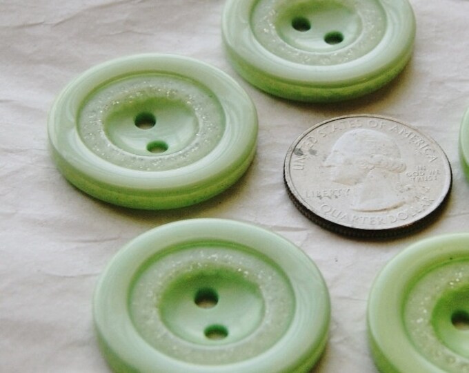 6 Matching Buttons, 1 1/4" Mint Green Button 2 Hole, Inner Rim Glitter ...