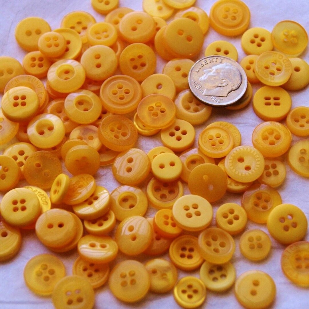 100 Yellow Button Smalls Mix, Butterscotch Yellow Small Buttons ...