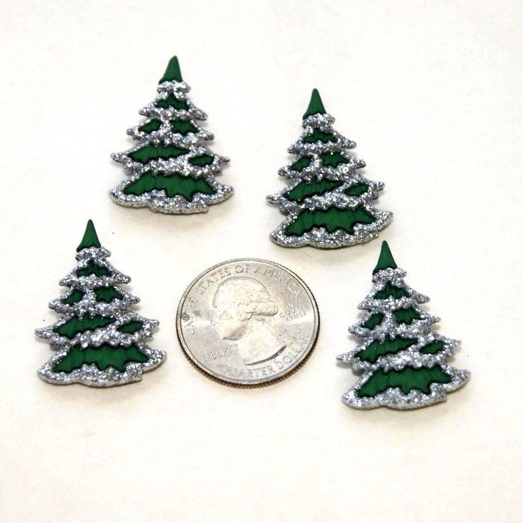 Pine Tree Buttons 4 - 6 Buttons, Pine Tree Silver Glitter Snow, Christmas Tree, Shank ...