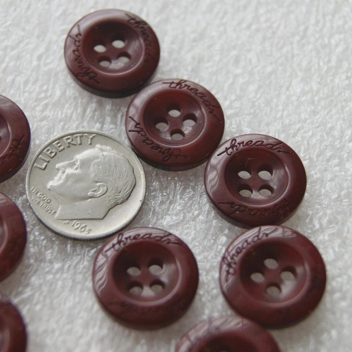 10 Brick Red Buttons, 4 Hole, 9/16