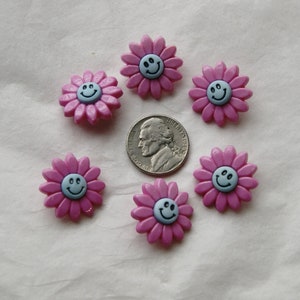 6 Smile Face Flower Buttons, 7/8" Pink Petals Blue face Matching Buttons,  Sewing, Grab Bag, Crafting, Jewelry  (SB 17)