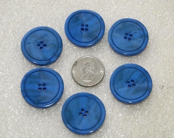 6 - 10 Blue Buttons, 1 1/4" Dark Blue Two tone 4 hole, Matching buttons,  Sewing Buttons, Sewing, Crafting Jewelry (AF 53)
