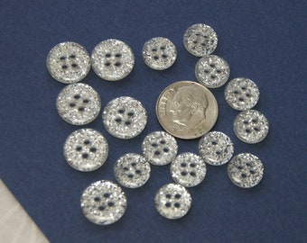 17 Buttons, Silver Glitter, 1/2", 3/8" Sewing, Crafting Jewelry Create  (SB 434)