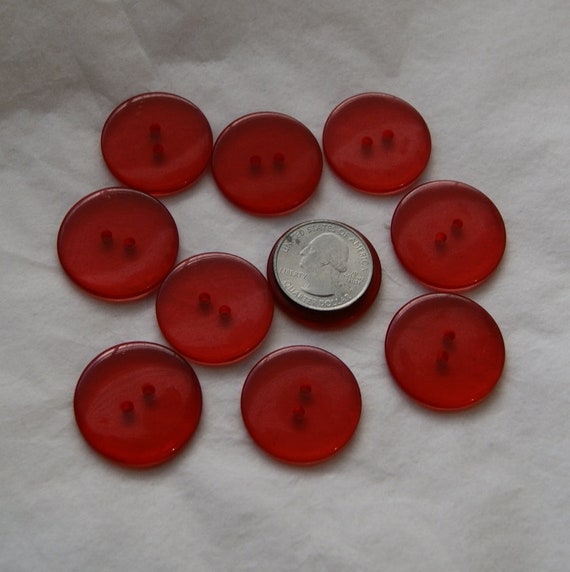 10 Clear Red Buttons, 1 1/8 Bright Red Clear Buttons, Sewing, Crafting,  Jewelry av 30 