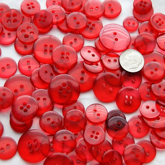 100 Clear Buttons, Clear Red Buttons, Assorted sizes Buttons, Grab Bag,  Sewing, Crafting, Jewelry, Collect (AL 35)