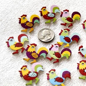 7 Chicken Rooster wood buttons, Random Mix, 1 3/8" 2 hole (WD 23)
