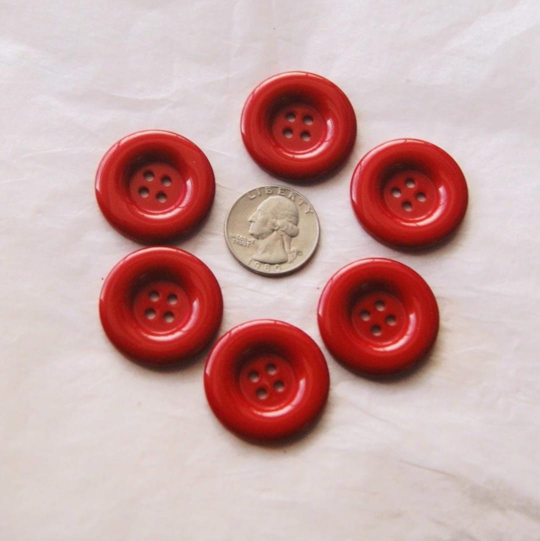 Red Rag Button 6 Large Red Buttons, Bright Red, Jacket Hat Buttons 1 1/4