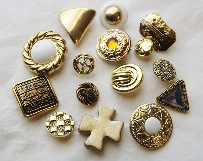 15 Gold Tone Buttons, Gold Fancy Button Mix, Shank Back Buttons (YY 16 ...